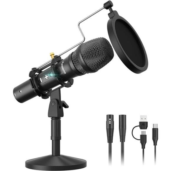 USB/XLR Podcast Dynamic Microphone,Studio MicKit with Volume Control,Shock Mount - Picture 6 of 6
